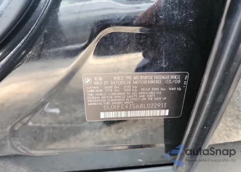 2008 BMW X5 3.0I из США, поврежденный, VIN 5UXFE43568L022913